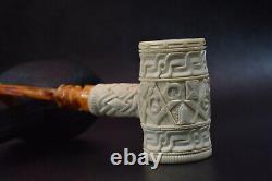 Hammer Pipe W Masonic Emblems By EGE BLOCK MEERSCHAUM-NEW-HANDCARVED W Case#187