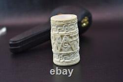 Hammer Pipe W Masonic Emblems By EGE BLOCK MEERSCHAUM-NEW-HANDCARVED W Case#187