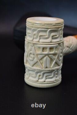 Hammer Pipe W Masonic Emblems By EGE BLOCK MEERSCHAUM-NEW-HANDCARVED W Case#187