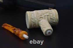 Hammer Pipe W Masonic Emblems By EGE BLOCK MEERSCHAUM-NEW-HANDCARVED W Case#187