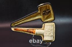 Hammer Pipe W Masonic Emblems By EGE BLOCK MEERSCHAUM-NEW-HANDCARVED W Case#187