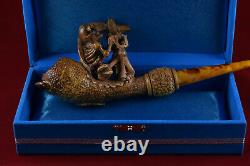 Hand Carved Brown Skull Figure Horn Pipe, Unsmoked Pipe, Block Meerschaum