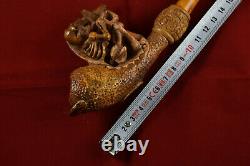 Hand Carved Brown Skull Figure Horn Pipe, Unsmoked Pipe, Block Meerschaum