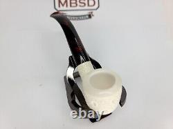 Hand Carved Lattice Block Meerschaum Tobacco Smoking Pipe, Unsmoked, MBSD