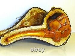 Hand Carved Rose In Hand Pfeife Block Meerschaum Tobacco Pipe In FItted Case