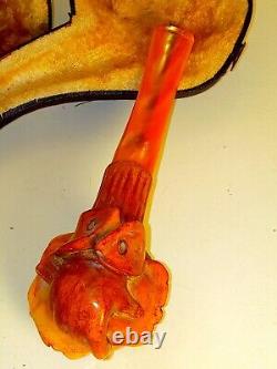 Hand Carved Rose In Hand Pfeife Block Meerschaum Tobacco Pipe In FItted Case