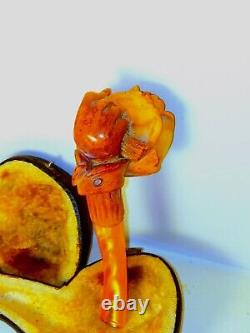 Hand Carved Rose In Hand Pfeife Block Meerschaum Tobacco Pipe In FItted Case