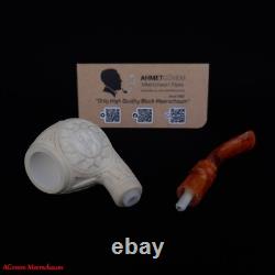 Handcarved Masonic Freemasonry Block Meerschaum Smoking Tobacco Pipe AGM-1831