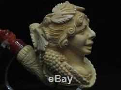 Happy Bacchante in Vineyard Block Meerschaum Pipe Big Mythological Yellow 5237