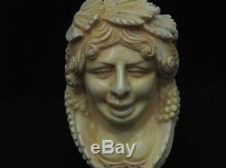 Happy Bacchante in Vineyard Block Meerschaum Pipe Big Mythological Yellow 5237