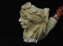 Happy Bacchante in Vineyard Block Meerschaum Pipe Big Mythological Yellow 5237