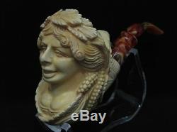 Happy Bacchante in Vineyard Block Meerschaum Pipe Big Mythological Yellow 5237