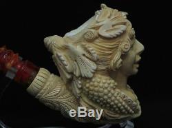 Happy Bacchante in Vineyard Block Meerschaum Pipe Big Mythological Yellow 5237