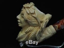 Happy Bacchante in Vineyard Block Meerschaum Pipe Big Mythological Yellow 5237