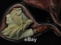 Happy Bacchante in Vineyard Block Meerschaum Pipe Big Mythological Yellow 5237