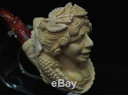 Happy Bacchante in Vineyard Block Meerschaum Pipe Big Mythological Yellow 5237