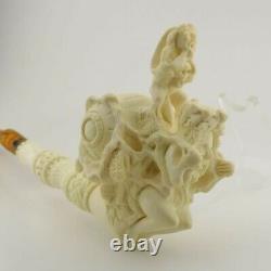 Heaven and Hell Block Meerschaum Pipe, with Case, Unique Meerschaum Pipes