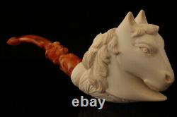 Horse Block Meerschaum Pipe Carved by I. Baglan with custom case 13518