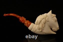 Horse Block Meerschaum Pipe Carved by I. Baglan with custom case 13518