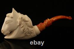 Horse Block Meerschaum Pipe Carved by I. Baglan with custom case 13518