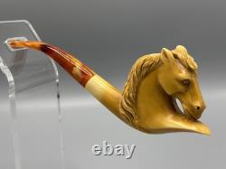 Horse Figure pipe Handmade Block Meerschaum-NEW Custom Case#1136