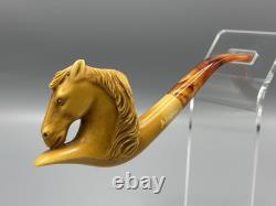 Horse Figure pipe Handmade Block Meerschaum-NEW Custom Case#1136
