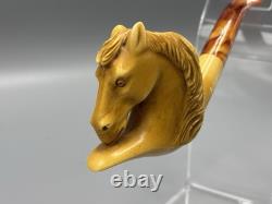 Horse Figure pipe Handmade Block Meerschaum-NEW Custom Case#1136