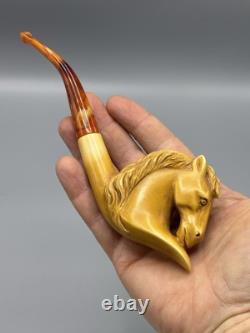 Horse Figure pipe Handmade Block Meerschaum-NEW Custom Case#1136