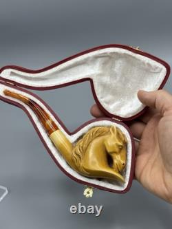 Horse Figure pipe Handmade Block Meerschaum-NEW Custom Case#1136