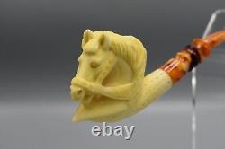 Horse Figure pipe Handmade Block Meerschaum-NEW Custom Case#1806