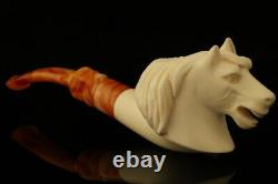 Horse Hand Carved Block Meerschaum Pipe with custom CASE 12603