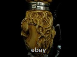 Horse withHair & Seaweed Block Meerschaum Pipe 925 Sterling Silver Bands Huge 0024