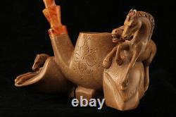 Horses Carved by R. Karaca Block Meerschaum Pipe in a fitted case 6284