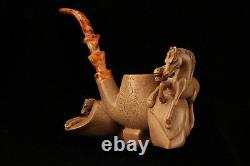 Horses Carved by R. Karaca Block Meerschaum Pipe in a fitted case 6284