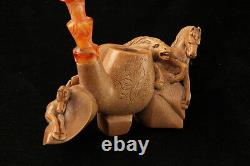 Horses Carved by R. Karaca Block Meerschaum Pipe in a fitted case 6284