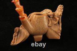 Horses Carved by R. Karaca Block Meerschaum Pipe in a fitted case 6284