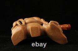 Horses Carved by R. Karaca Block Meerschaum Pipe in a fitted case 6284