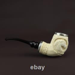 Horses Embossed Pipe, block Meerschaum New Handmade Reverse Calabash Case#552