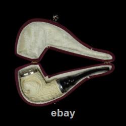 Horses Embossed Pipe, block Meerschaum New Handmade Reverse Calabash Case#552
