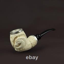 Horses Embossed Pipe, block Meerschaum New Handmade Reverse Calabash Case#552