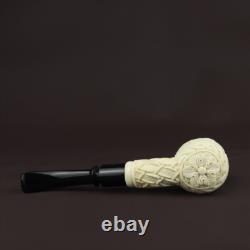 Horses Embossed Pipe, block Meerschaum New Handmade Reverse Calabash Case#552