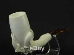 Huge Smooth Dragon Egg in Eagle Claw Solid Block Tobacco Meerschaum Pipe 9596