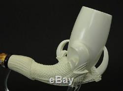 Huge Smooth Dragon Egg in Eagle Claw Solid Block Tobacco Meerschaum Pipe 9596