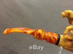 Hunting dog PIPE BY KARAHAN -BLOCK MEERSCHAUM-NEW-HAND CARVED-FROM TURKEY#329