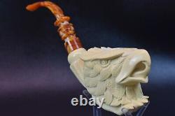 I BAGLAN Lady Hand Holding Eagle PIPE BLOCK MEERSCHAUM HANDMADE NEW W Case#222