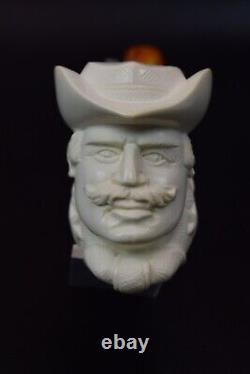 I Baglan Sheriff Head Pipe New Block Meerschaum Handmade W Case+Stand#1099