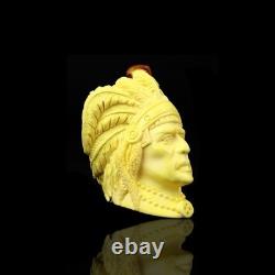 Indian Chief Pipe By Erdogan Ege Block Meerschaum Handmade NEW Custom Case#1303