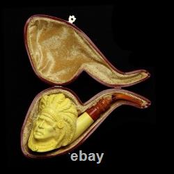 Indian Chief Pipe By Erdogan Ege Block Meerschaum Handmade NEW Custom Case#1303