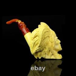Indian Chief Pipe By Erdogan Ege Block Meerschaum Handmade NEW Custom Case#1303