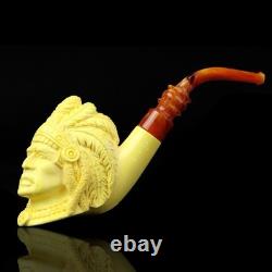 Indian Chief Pipe By Erdogan Ege Block Meerschaum Handmade NEW Custom Case#1303